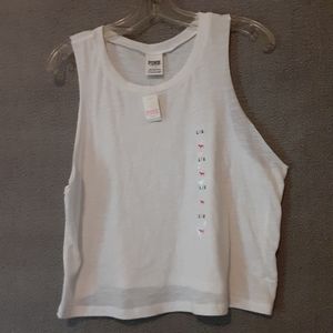 PINK Victoria's Secret Tank Top Womens Large Cropped White New 2237